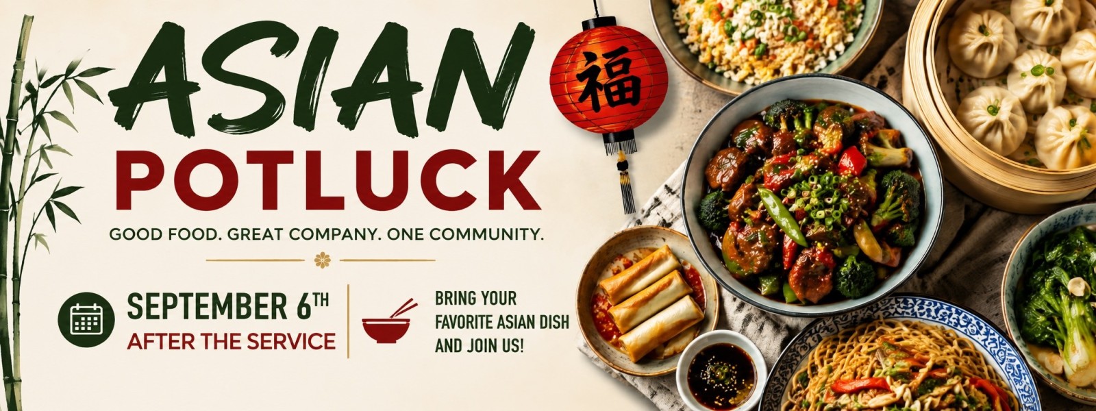 Join us after service for our Sunday Potluck-Asian Food. Sunday September 6, 2026 at Calvary Chapel Naples
