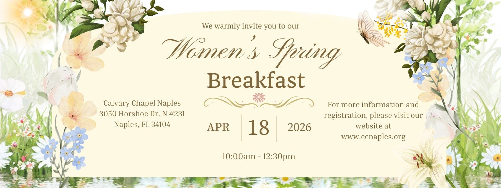 Women's Ministry Breakfast Saturday April 18, 2026 from 10am to 12:30pm at Calvary Chapel Naples Suite 231