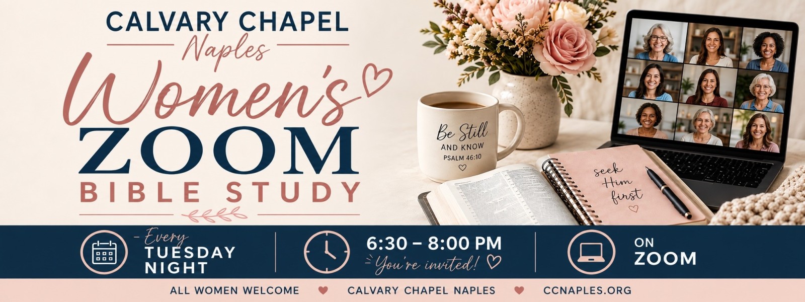 Women's Zoom Bible study EveryTuesday night at 6:30 pm